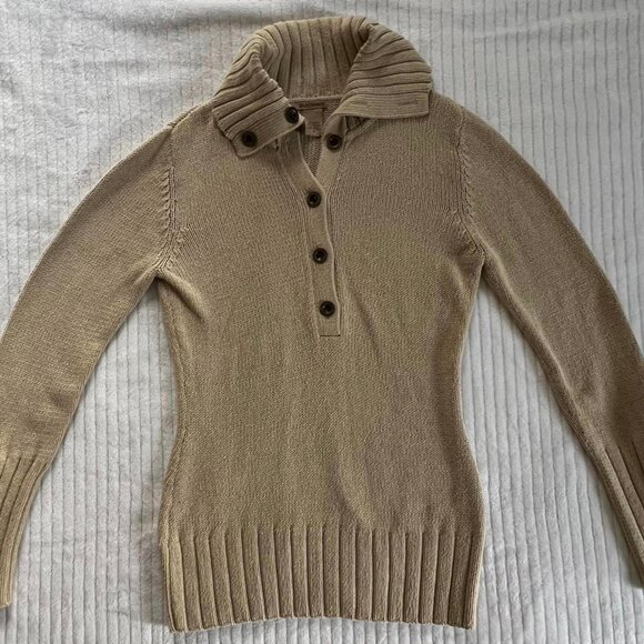 Women's Size Med Ruff Hewn Stylish Tan 1/2 Button Dwn Sweater - Picture 1 of 10